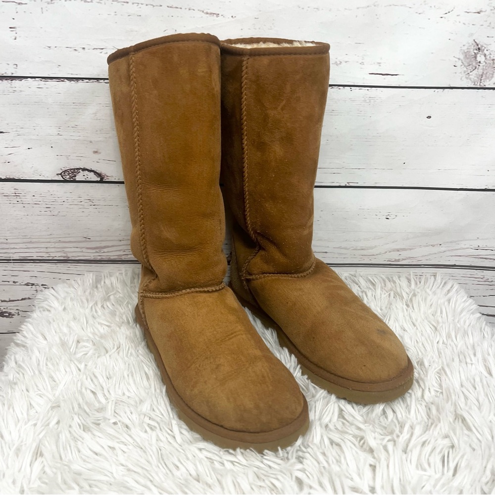 UGG Classic Tall Chestnut Shearling Boots Size 9 - Picture 2 of 16